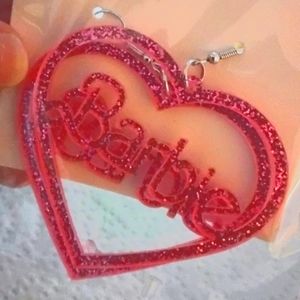 **NEW! GORGEOUS Sparkling Pink Barbie Glitter Heart Earrings - GIFT - BARBIECORE